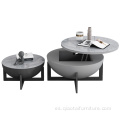 Combinación de mesa de centro con tapa elevable de madera redonda de color gris
